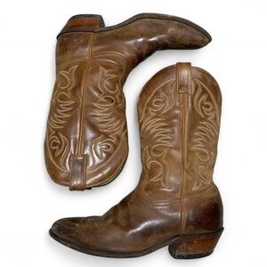 Vintage dark beige embroidered leather cowboy boots